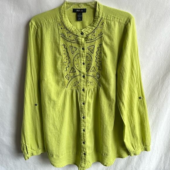 Style & Co. lime green cotton blouse with beading, size L - Picture 1 of 8
